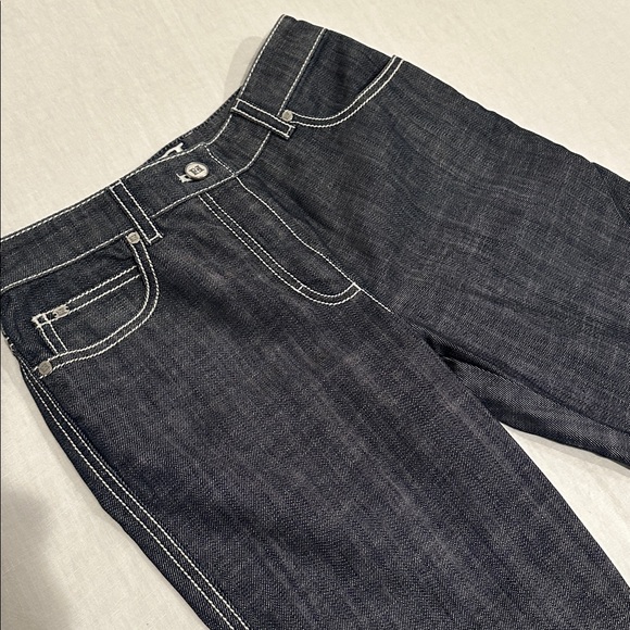 Escada Gray Blue White Stitch Straight Leg Jeans 4 - Picture 12 of 12